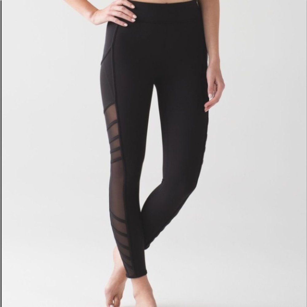 Lululemon Wild and Free Tights Mesh Panels Black